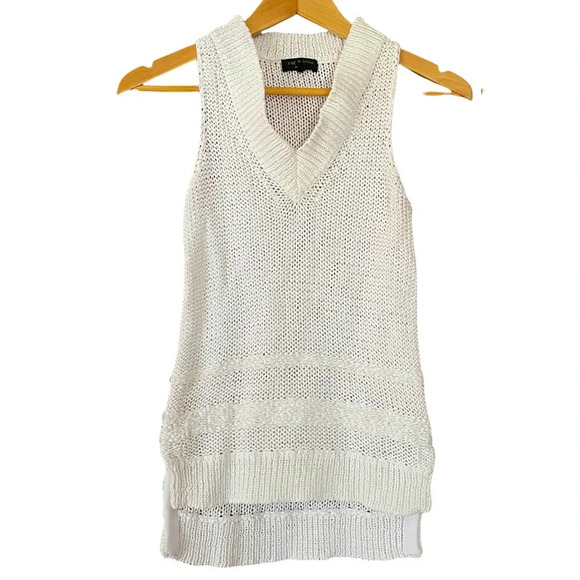Rag and Bone Sweater Sleeveless Open Weave V Neck White Size XXS - Picture 2 of 7